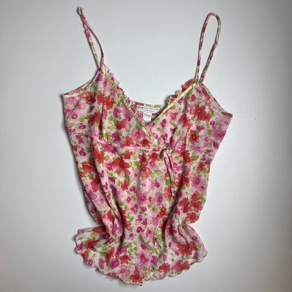 Y2K Morgan Taylor Intimates Semi Sheer Floral Cami Top Coquette Cottagecore L - Picture 3 of 9